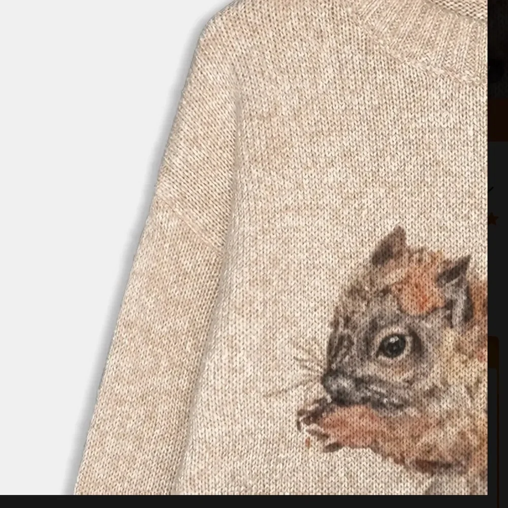 Fall Squirrel Graphic Sweater Cozy Crewneck Autumn Thanksgiving Pullover - Picture 4 of 13